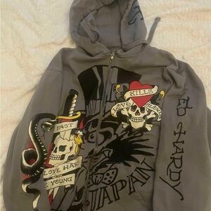 Ed Hardy Gray zip up Hoodie